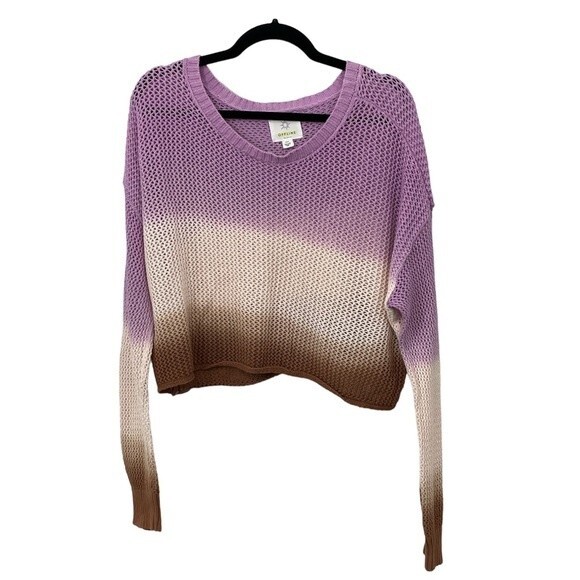 Aerie Offline Ombré Open Knit Crop Sweater Size MEDIUM Purple Pink/Cream Brown - Picture 7 of 7